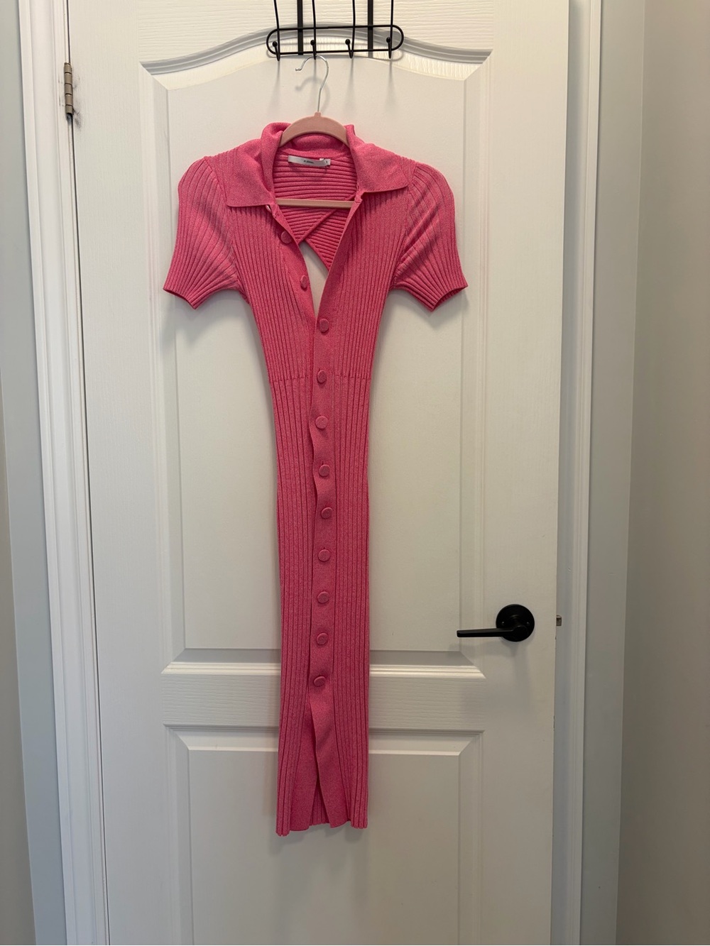 By Johnny Pink Ribbed Knit Button Front Cutout Midi Dress Size Small